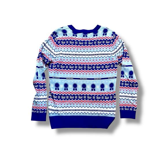 Pabst Blue Ribbon Sweater Mens Size Large Christmas Holiday Fair Isle Knit X-Mas - Picture 2 of 7